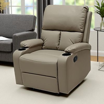 SBF Single Seater PU Leather Manual Recliner with Cup Holders - Modern Design, Ultimate Comfort, One-Seat Relaxing Chair, Ideal Living Room Furniture For Home Relaxation Experience, Beige