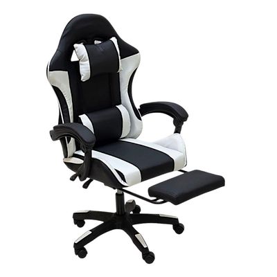 SBF Gaming Chair with Footrest – High Back PU Leather Ergonomic Office Desk Chair with Adjustable Height, Reclining Backrest, Headrest & Lumbar Support – Swivel Computer Gaming Chair, White Black