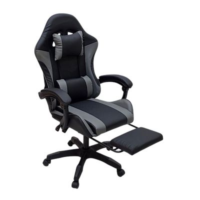 SBF Gaming Chair with Footrest – High Back PU Leather Ergonomic Office Desk Chair with Adjustable Height, Reclining Backrest, Headrest & Lumbar Support – Swivel Computer Gaming Chair, Grey Black