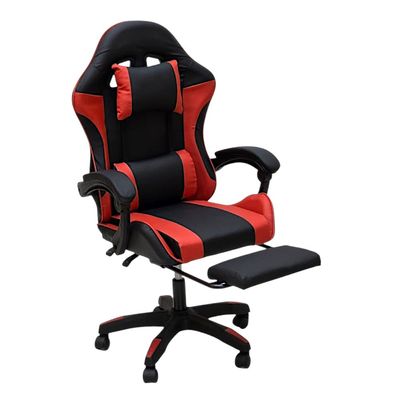 SBF Gaming Chair with Footrest – High Back PU Leather Ergonomic Office Desk Chair with Adjustable Height, Reclining Backrest, Headrest & Lumbar Support – Swivel Computer Gaming Chair, Red Black