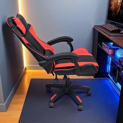 SBF Gaming Chair with Footrest – High Back PU Leather Ergonomic Office Desk Chair with Adjustable Height, Reclining Backrest, Headrest & Lumbar Support – Swivel Computer Gaming Chair, Red Black