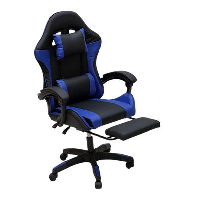 SBF Gaming Chair with Footrest – High Back PU Leather Ergonomic Office Desk Chair with Adjustable Height, Reclining Backrest, Headrest & Lumbar Support – Swivel Computer Gaming Chair, Blue Black