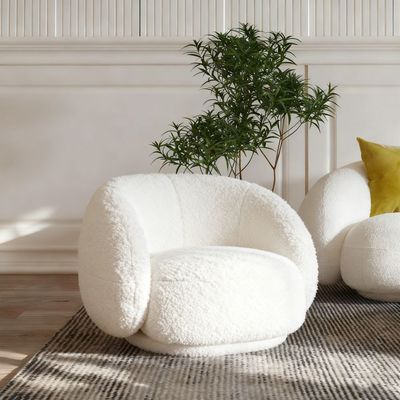MAPLE HOME Curved Sofa Single Couch White Fleece Fabric Modern Minimalist Cloud-Like 93x93x68cm - 6 Months Warranty