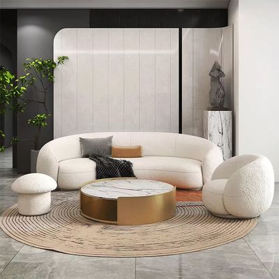 MAPLE HOME Curved Sofa White Fleece Fabric, Modern Minimalist Cloud-Like Three-Seater Couch 210x120x68cm - 6 Months Warranty