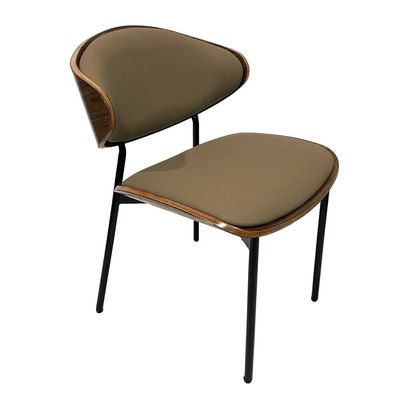 Maple Home Mid-Century Modern Dining Chair Faux Leather Accent Chair with Walnut Finish & Metal Frame for Dining Kitchen Living Room(Kakki)