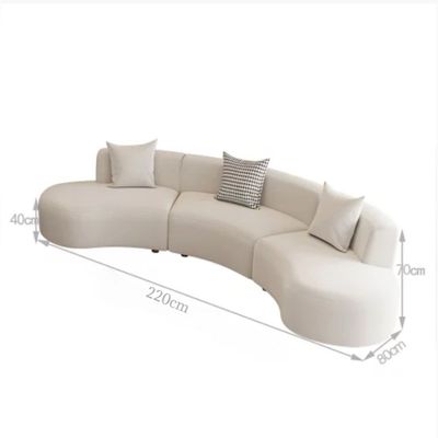 Modern 3-Seater Curved Rounded Shape Living Room Sofa - Off White - 220 cm 