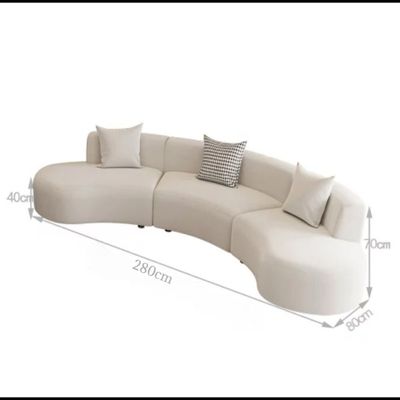 Modern 3-Seater Curved Rounded Shape Living Room Sofa - Off White - 280 cm 