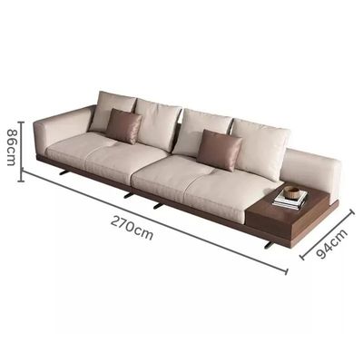 Modern 3-Seater Simple Sofa With One Sided Armrest - Upholstered in Leather - Off White - 270 cm