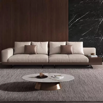 Modern 3-Seater Simple Sofa With One Sided Armrest - Upholstered in Leather - Off White - 270 cm