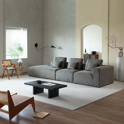 Living Room  4-Seater Comfy Couch Featuring One Side Armrest  - Gray - 388 cm - Right Side