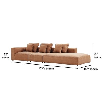 Living Room  4-Seater Comfy Couch Featuring One Side Armrest -  Gray - 388 cm - Left Side