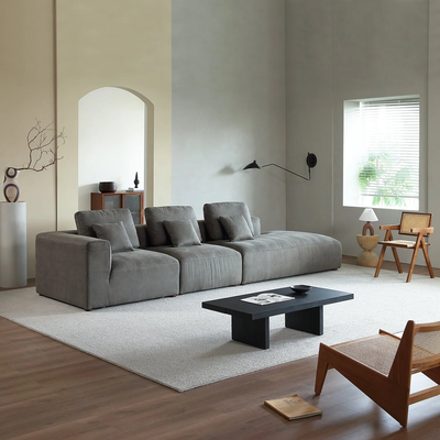 Living Room  4-Seater Comfy Couch Featuring One Side Armrest -  Gray - 388 cm - Left Side