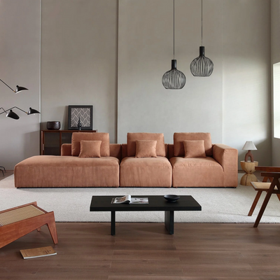 Living Room  4-Seater Comfy Couch Featuring One Side Armrest  - Brown - 388 cm - Right Side