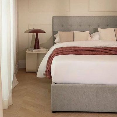 Maple Home Fabric Bed Frame Stylish Upholstered Design for Modern & Classic Bedrooms(Light Gray Queen Size 160*200cm) - 6 Months Warranty