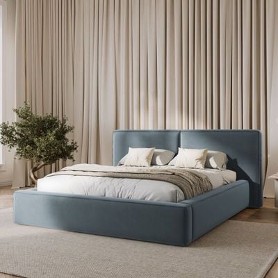 Maple Home Velvet Bed Frame Stylish Upholstered Design for Modern & Classic Bedrooms (Light Blue Queen Size 160*200cm) - 6 Months Warranty