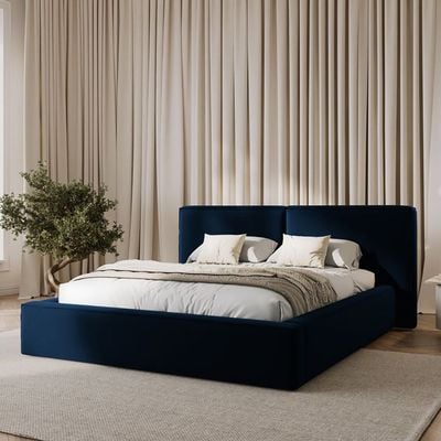 Maple Home Velvet Bed Frame Stylish Upholstered Design for Modern & Classic Bedrooms (Dark Blue Queen Size 160*200cm) - 6 Months Warranty