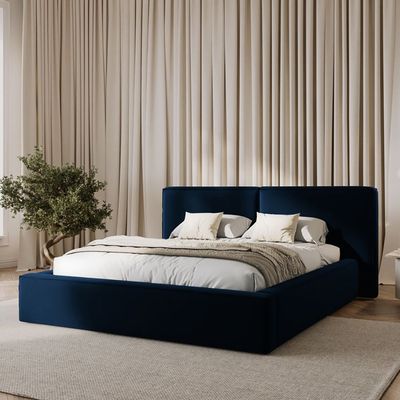Maple Home Velvet Bed Frame Stylish Upholstered Design for Modern & Classic Bedrooms (Dark Blue Super King Size 200*200cm) - 6 Months Warranty