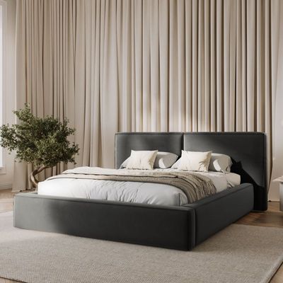 Maple Home Velvet Bed Frame Stylish Upholstered Design for Modern & Classic Bedrooms (Gray King Size 180*200cm) - 6 Months Warranty