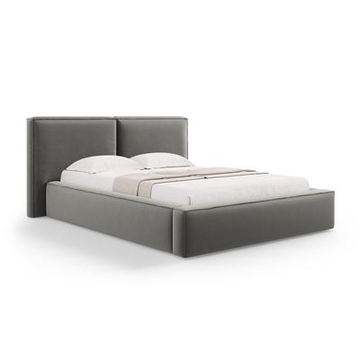 Maple Home Velvet Bed Frame Stylish Upholstered Design for Modern & Classic Bedrooms (Gray Super King Size 200*200cm) - 6 Months Warranty
