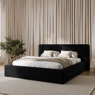 Maple Home Velvet Bed Frame Stylish Upholstered Design for Modern & Classic Bedrooms (Black Queen Size 160*200cm) - 6 Months Warranty