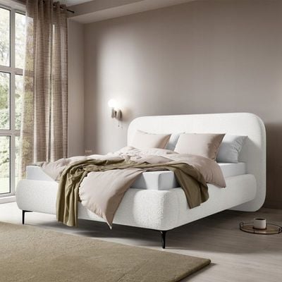 Maple Home Luxury Boucle Fabric Bed Frame Sturdy Wood Frame for Modern Bedrooms White (Queen Size 160*200cm) - 6 Months Warranty