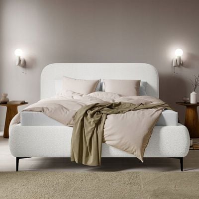 Maple Home Luxury Boucle Fabric Bed Frame Sturdy Wood Frame for Modern Bedrooms White (King Size 180*200cm) - 6 Months Warranty