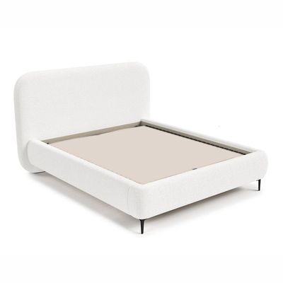 Maple Home Luxury Boucle Fabric Bed Frame Sturdy Wood Frame for Modern Bedrooms White (Super King Size 200*200cm) - 6 Months Warranty
