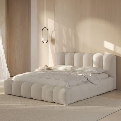 Maple Home Velvet Upholstered Bed Frame Luxury Modern (Beige Super King Size 200*200cm) - 6 Months Warranty