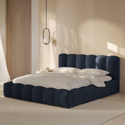 Maple Home Velvet Upholstered Bed Frame Luxury Modern (Dark Blue King Size 180*200cm) - 6 Months Warranty
