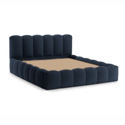 Maple Home Velvet Upholstered Bed Frame Luxury Modern (Dark Blue Super King Size 200*200cm) - 6 Months Warranty