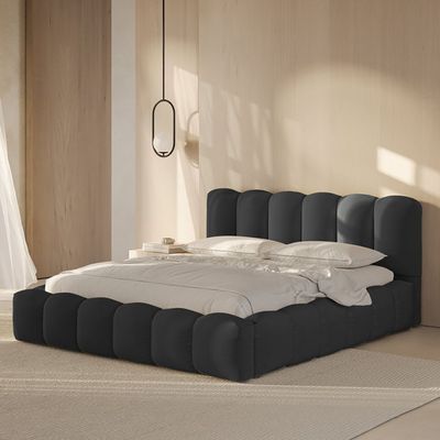 Maple Home Velvet Upholstered Bed Frame Luxury Modern (Dark Gray Queen Size 160*200cm) - 6 Months Warranty