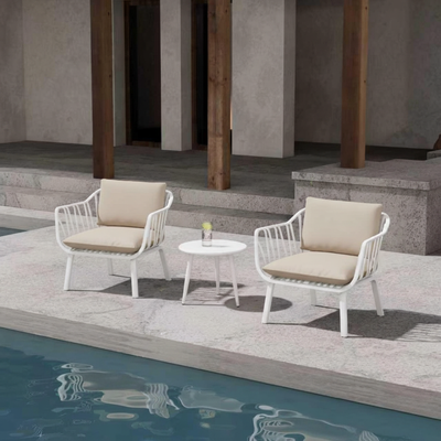 Aria 2-Seater Outdoor Bistro Set – Beige | Modern Rattan Design, Weather-Resistant Patio & Balcony Furniture | Polypropylene Frame with Cushions | Includes 2 Chairs & Coffee Table