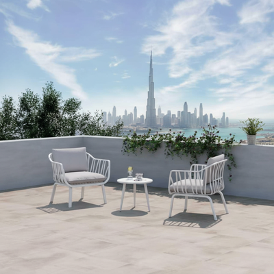 Aria 2-Seater Outdoor Bistro Set – Grey | Modern Rattan Design, Weather-Resistant Patio & Balcony Furniture | Polypropylene Frame with Cushions | Includes 2 Chairs & Coffee Table