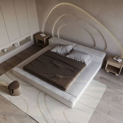 Upholstered Bed Frame Off-White Fabric for Bedroom(Super King Size 200*200cm)
