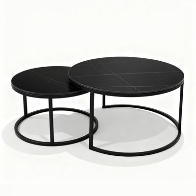 2-Piece Nesting Coffee Table Set, Black Marble Pattern Coffee Tables, Space-Saving Modern Center Table for Living Room