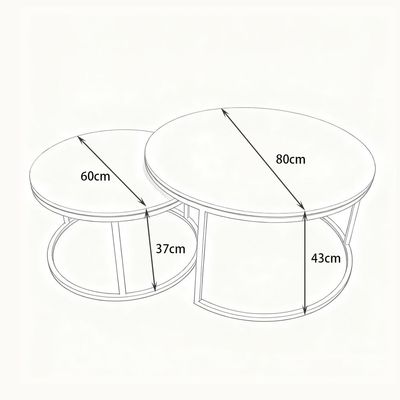 2-Piece Nesting Coffee Table Set, White Marble Pattern Coffee Tables, Luxury Space-Saving Center Table for Living Room