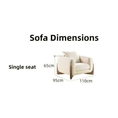 Luxury Living Room Single Sofa in Plush Fleece and Wooden Accents - Off White - 110 cm