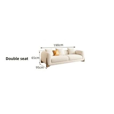 Luxury Living Room 2-Seater Sofa in Plush Fleece and Wooden Accents - Off White - 190 cm