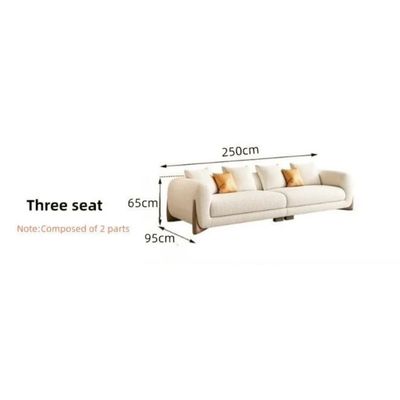 Luxury Living Room 3-Seater Sofa in Plush Fleece and Wooden Accents - Off White - 250 cm