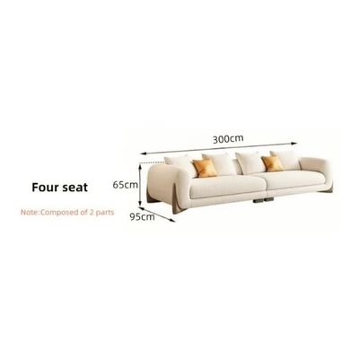 Luxury Living Room 4-Seater Sofa in Plush Fleece and Wooden Accents - Off White - 300 cm