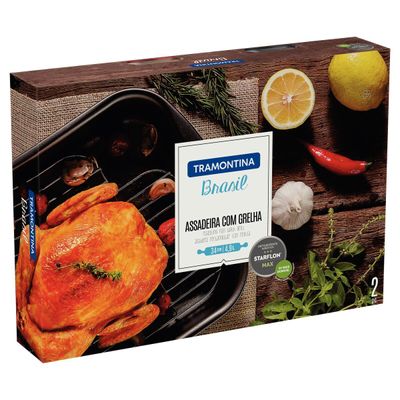 Brasil Aluminum Deep Roasting Pan With Grill And Starflon Max Nonstick Interior And Exterior Coating Graphite, 34 Cm, 4,9 L