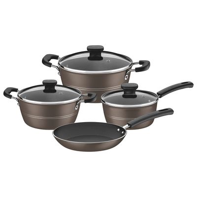 Sicília Hazelnut Aluminum Cookware Set With Interior And Exterior Starflon Excellent Nonstick Coating, 4 Pieces