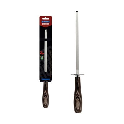 Chrome-Plated Carbon Steel Honing Steel With Brown Polywood Handle