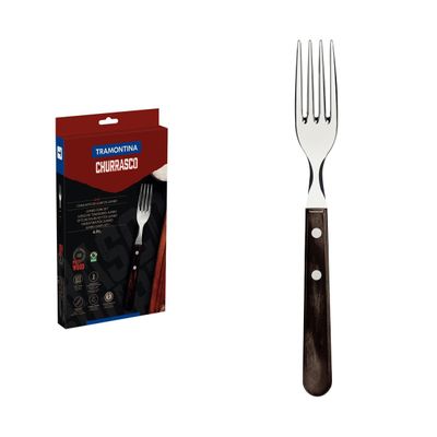 4-Piece Jumbo Steak Fork Set Stainless-Steel With Treated Brown Polywood Handles