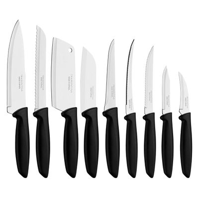 Plenus 9-Piece Knife Set With Stainless Steel Blades And Black Polypropylene Handles