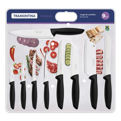 Plenus 9-Piece Knife Set With Stainless Steel Blades And Black Polypropylene Handles