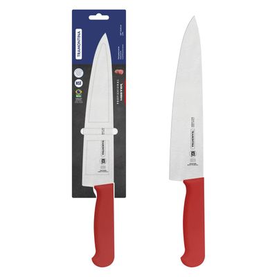Professional Meat Knife With Stainless-Steel Blade And Red Polypropylene Handle With Antimicrobial Protection 10"