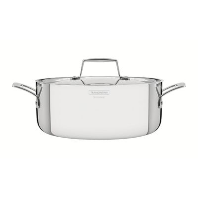 Grano 24 Cm 4.7 L Stainless Steel Shallow Casserole Dish With Tri-Ply Body, Lid And Handles