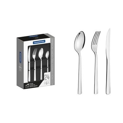 Oslo Stainless Steel Flatware Set With Steak Knives And High Gloss, 24 Pc Set