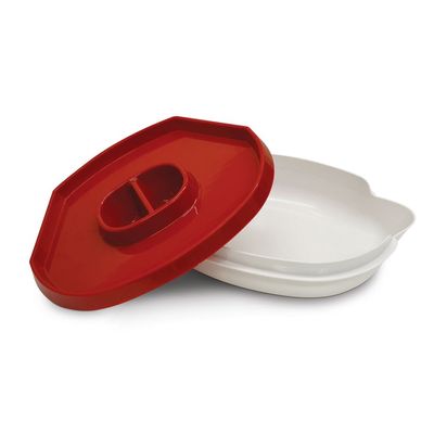 Handy Gourmet Hide Away Platter, Serving Tray with Hidden Storage Sections for Food Waste, 2 Dip Compartments, BPA-Free, Microwave Freezer & Dishwasher Safe - JBR-7258-RED